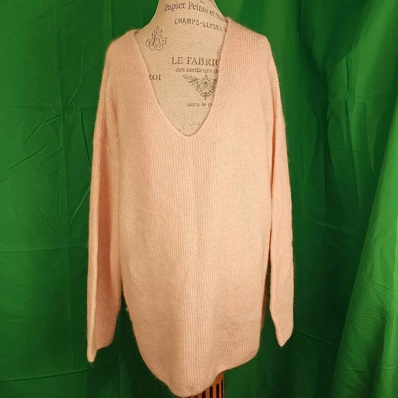 Paris Atelier & Other Stories Womens Pink Wool Mohair Blend V Neck Sweater Large - Picture 1 of 5